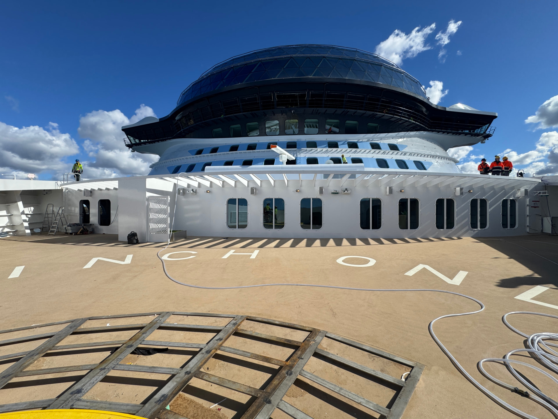 Surfside outdoor deck on an ICON-class cruise ship during construction in Turku